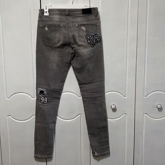 La Belle Roc Skinny Distressed Patched Jeans 5/6 - Picture 6 of 15
